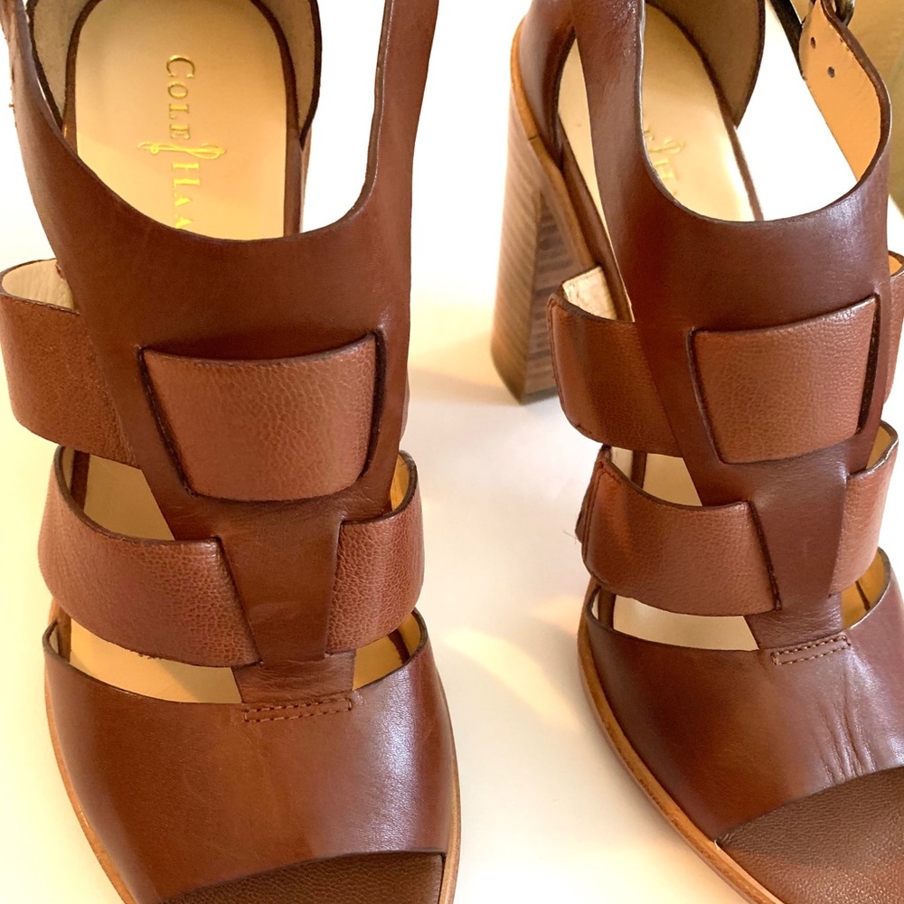 Cole Haan Chunky Heeled Leather Sandal 5.5